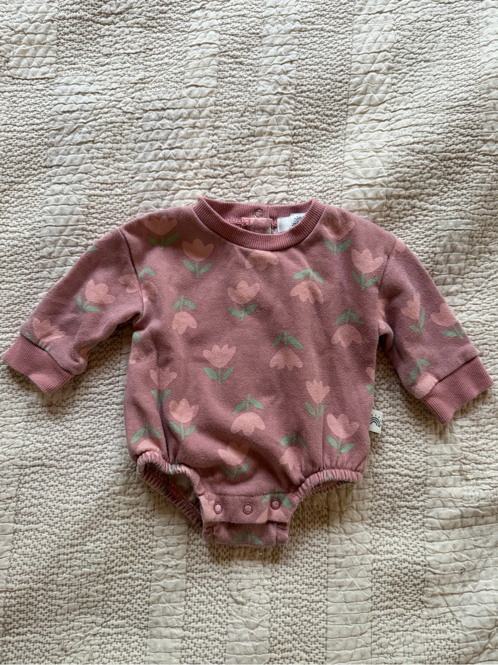 Kids One-Piece Floral Snap Romper in Dusty Rose 0-3